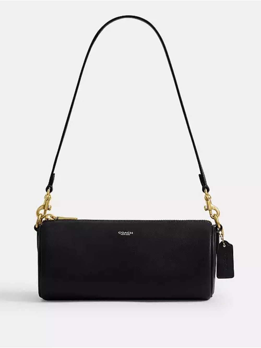 COACH Black Leather Barrel Shoulder Bag with Gold Hardware